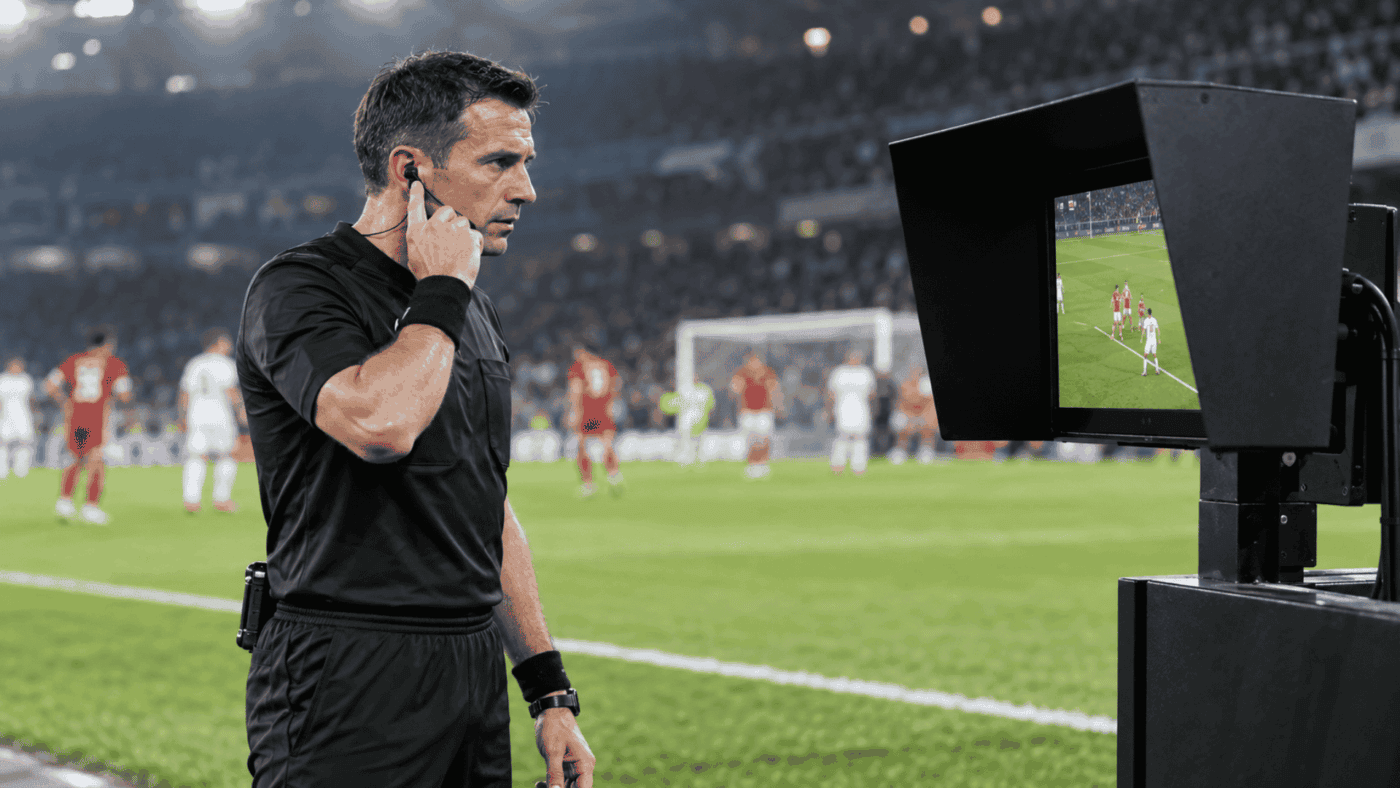 Man watching a recording on the side of the pitch